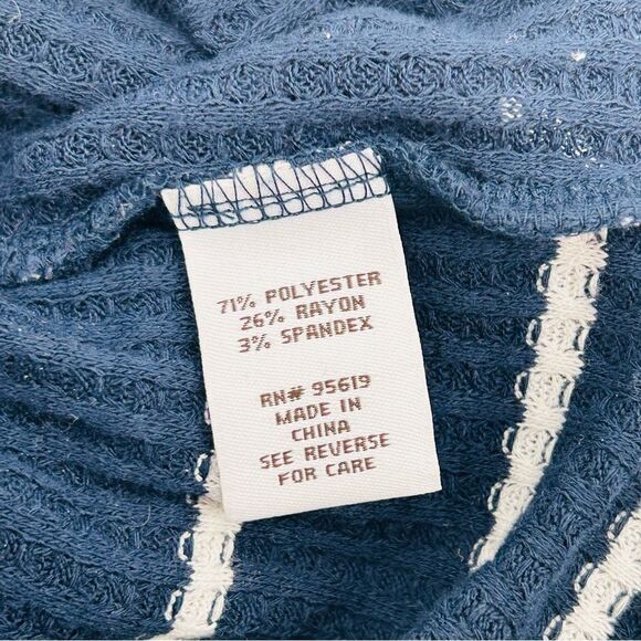 Fever Womens Striped Shawl Collar Pullover Top faux layer navy white size small - Picture 7 of 7